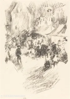 惠斯勒素描街道人物装饰画