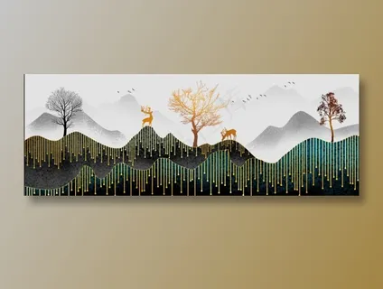 轻奢山水花鸟树木金鹿客厅卧室玄关画酒店装饰画