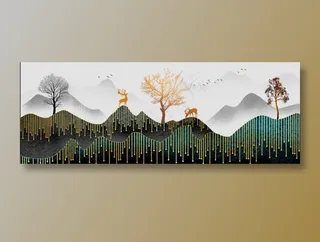 轻奢山水花鸟树木金鹿客厅卧室玄关画酒店装饰画