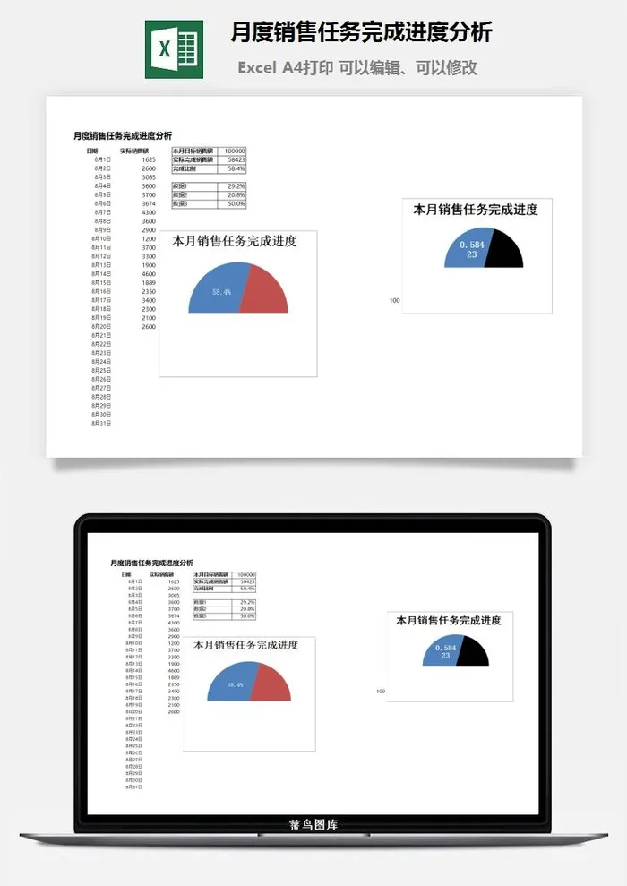 月度销售任务完成进度分析excel模板 月度销售任务完成进度分析excel模板