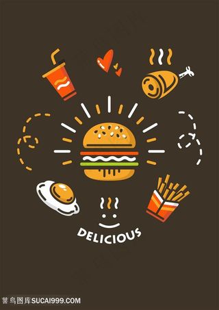 健康营养美味西式快餐深色底