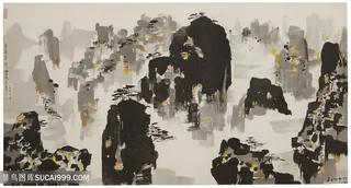 吴冠中水墨山脉风景画