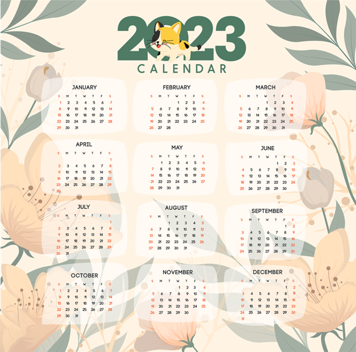 2023日历 2023年挂历 兔年日历 ai矢量模版下载