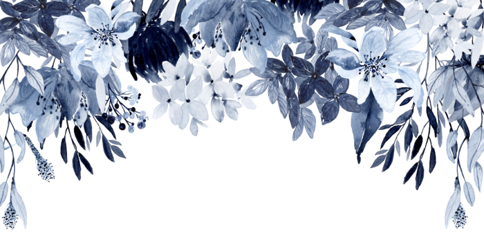 海军蓝金线水彩花卉素材