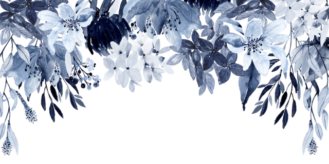 海军蓝金线水彩花卉素材