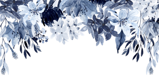 海军蓝金线水彩花卉素材