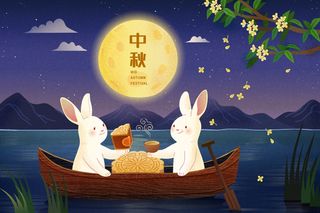中秋节快乐小白兔月亮背景