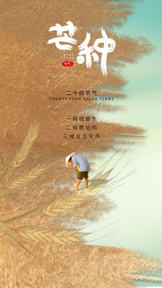 中国传统24节气芒种微信宣传海报