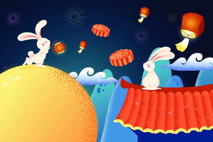 中秋节快乐小白兔灯笼背景eps,ai矢量模版下载