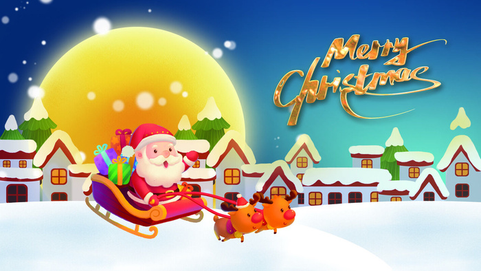 卡通圣诞老人风景PSD素材