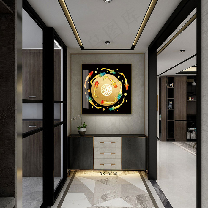 室内玄关装饰画样板模型锦鲤抽象现代化简约