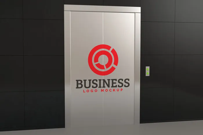 电梯门背景logo样机模板psd模版下载