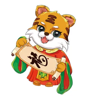 手绘2022虎年新年春节卡通老虎形象IP插画元素PSD设计素材图案