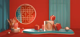 中国风国潮电商促销首页海报C4D背景图3D场景立体设计PSD素材模板