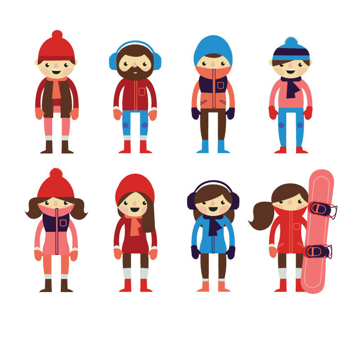 冬天服饰服装冬装穿冬装保暖冬季卡通人物男女装Ai矢量图片素材