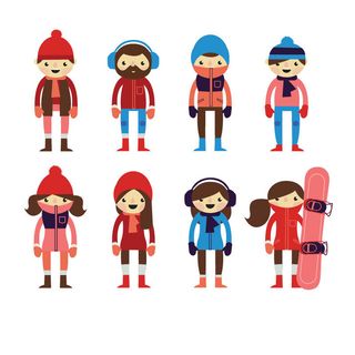 冬天服饰服装冬装穿冬装保暖冬季卡通人物男女装Ai矢量图片素材