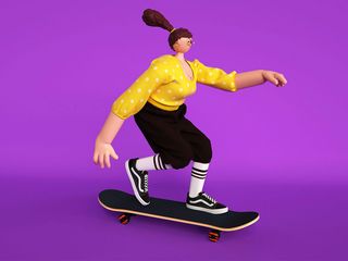 个性定制卡通风格滑板运动人物C4D元素