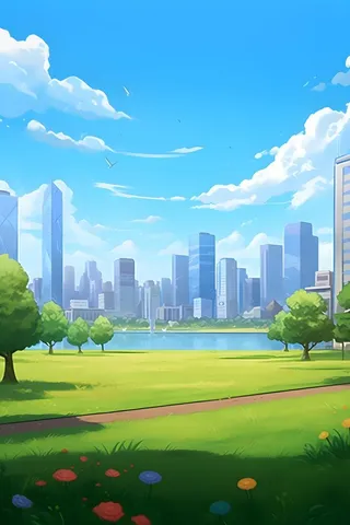 城市风光建筑草地背景