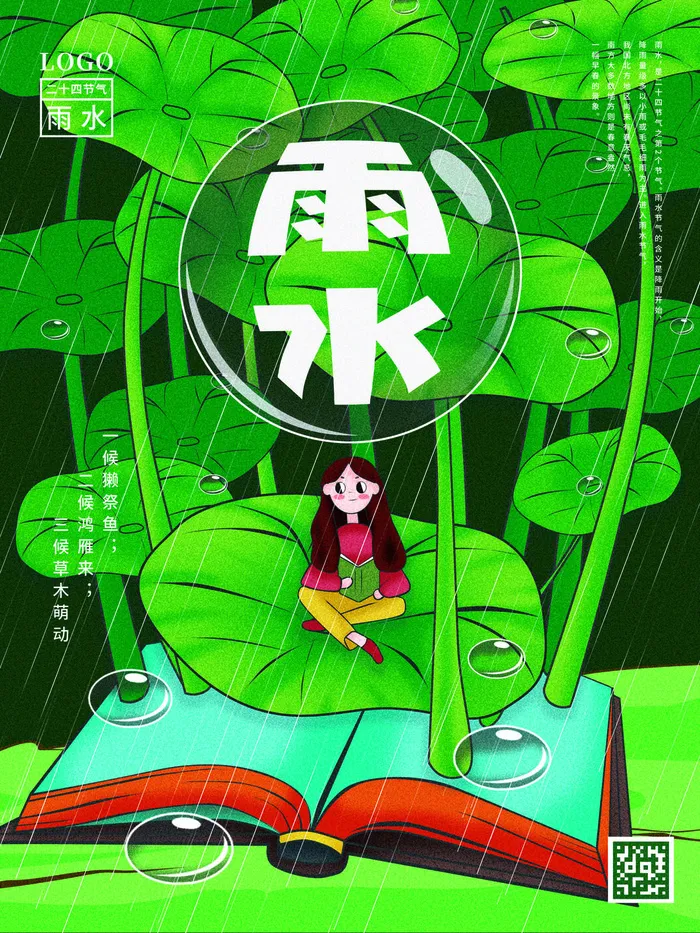 创意24节日二十四节气雨水春节春天宣传祝福海报模板PSD设计素材psd模版下载