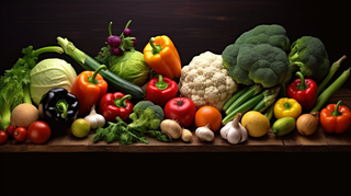 各类蔬菜摆放在桌子上摄影图