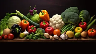 各类蔬菜摆放在桌子上摄影图
