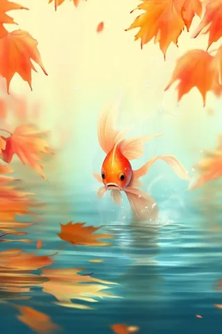 简约银杏叶金鱼简约秋叶背景