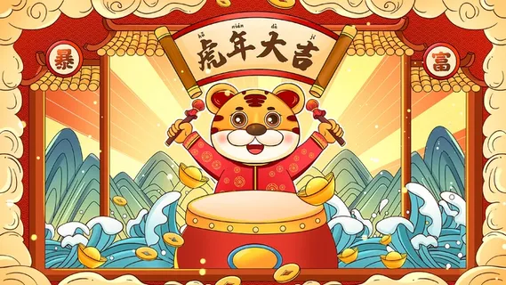 虎年中国风萌虎插画