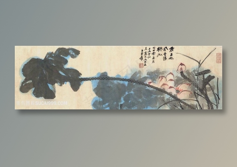 张大千水墨莲花装饰画