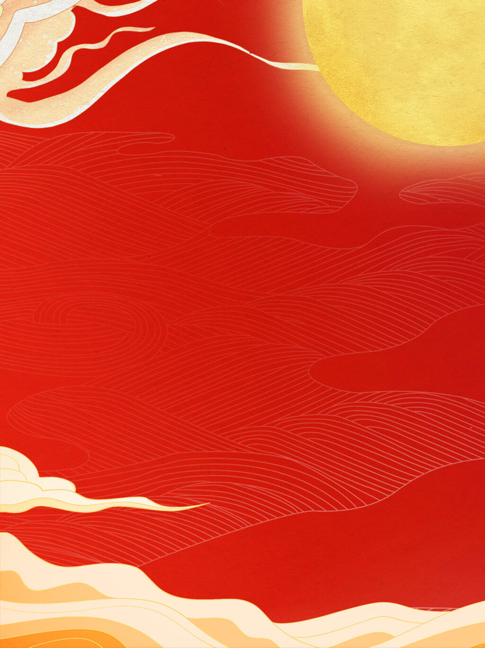 中国风国潮风山水祥云插画图案首页装修海报背景PSD设计模板素材