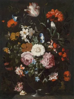 花卉蝴蝶静物油画图片 花卉蝴蝶静物油画图片
