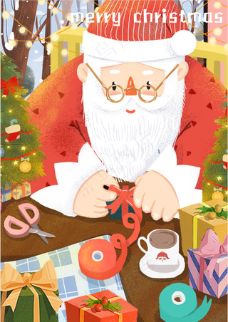 手绘卡通童趣圣诞节圣诞老人插画