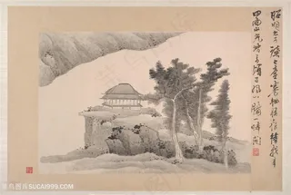 清代龚贤山水册江亭独照国画图片