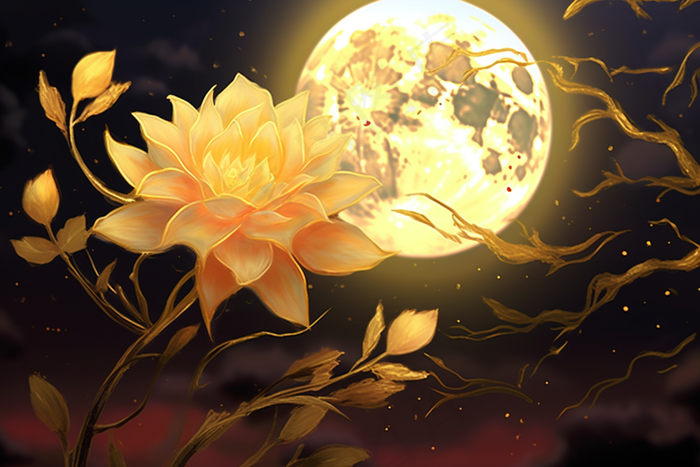 中秋月圆之夜牡丹花鲜花插画素材(4032x2688)