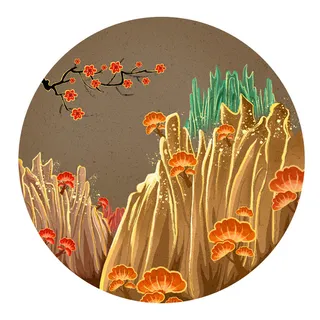 中国风国潮山水插画祥云中式手绘烫金线条元素png装饰背景PSD素材