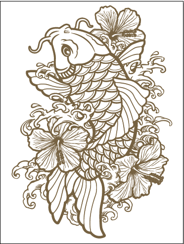 手绘鲤鱼花卉素材