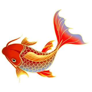 手绘烫金国潮中国风卡通锦鲤鱼金鱼插画装饰元素PSD设计素材