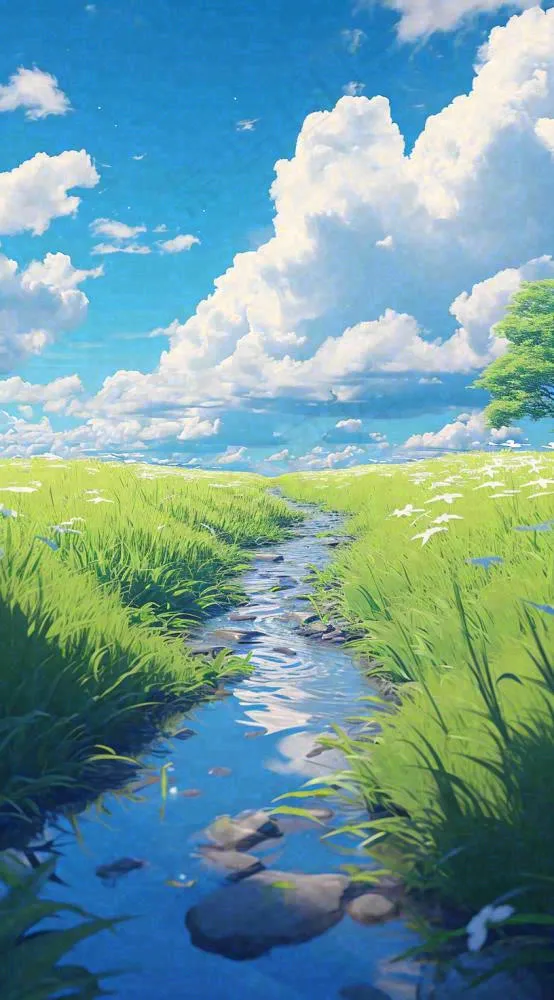 春天河边青草池塘蓝天白云，立春(816x1472)