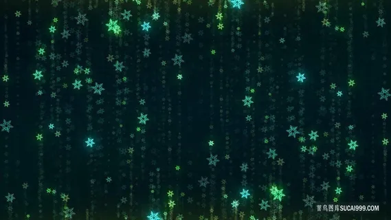 绿色渐变雪花坠落光斑光效科技背景