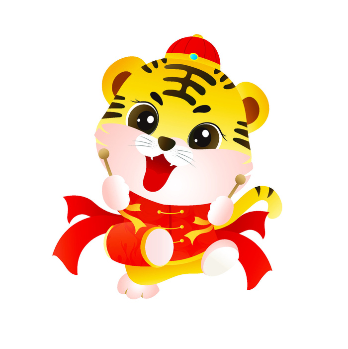 手绘2022虎年新年春节卡通老虎形象IP插画元素AI设计素材图案