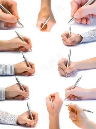 拿笔手势高清图片