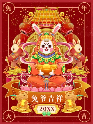 兔爷吉祥 兔年吉祥 兔年大吉 吉祥如意 兔爷吉祥海报