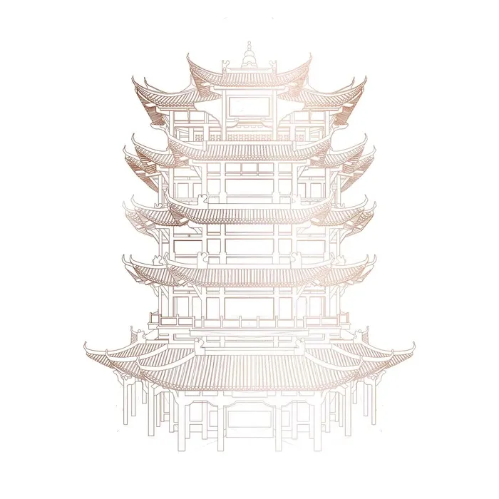 手绘线条古塔 psd模版下载