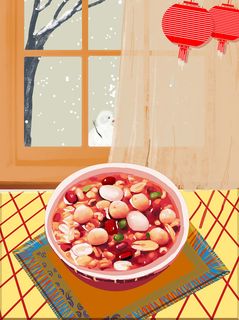 中国传统节日手绘卡通腊八节腊八粥插画海报PSD格式设计素材