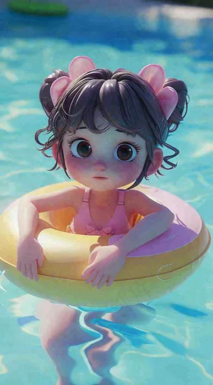 夏天泳池玩耍泳衣女孩，小暑大暑 夏至