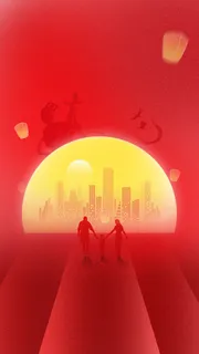 喜庆红色中秋节剪影