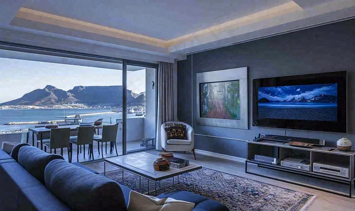 室内设计家具家装展示客厅沙发电视海景，简约摄影图(1424x848)