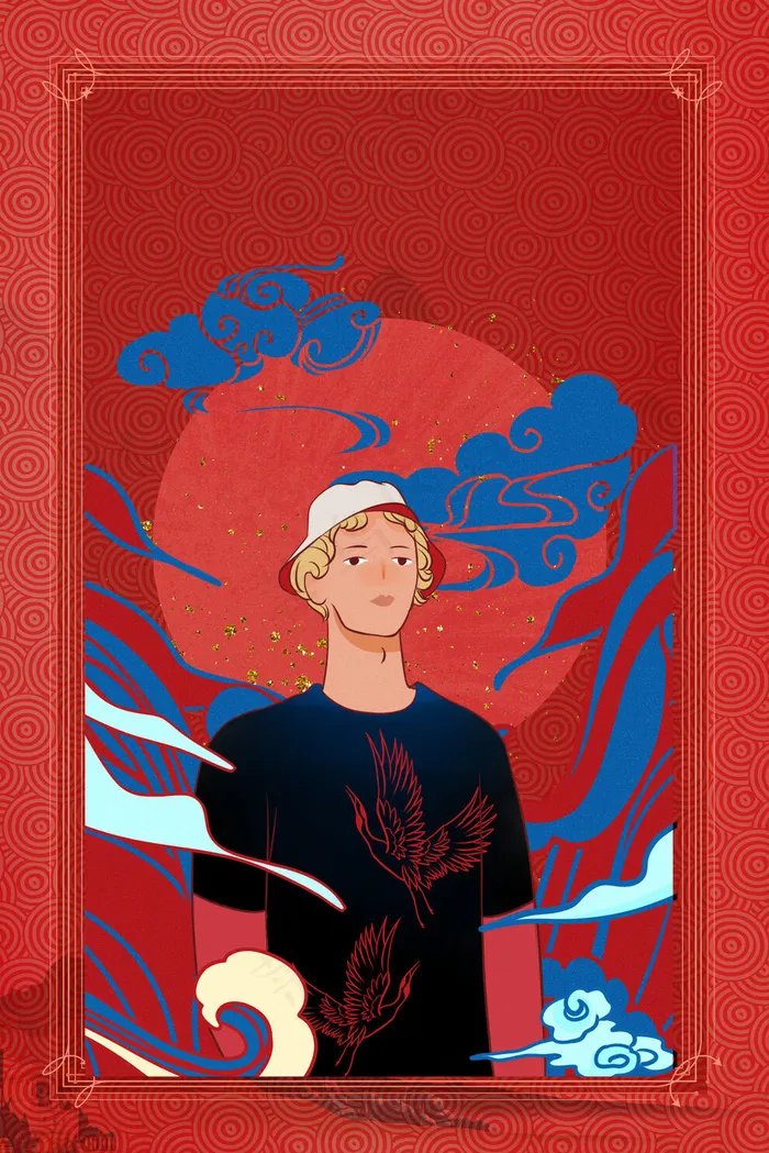 手绘国潮风背景中式海报(3300x4948)psd模版下载