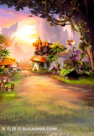 蘑菇小屋摄影背景图片