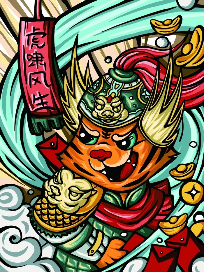 虎年中国风萌虎插画psd模版下载