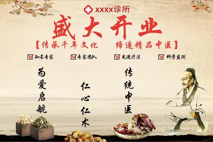 复古中医开业活动签名墙psd模版下载